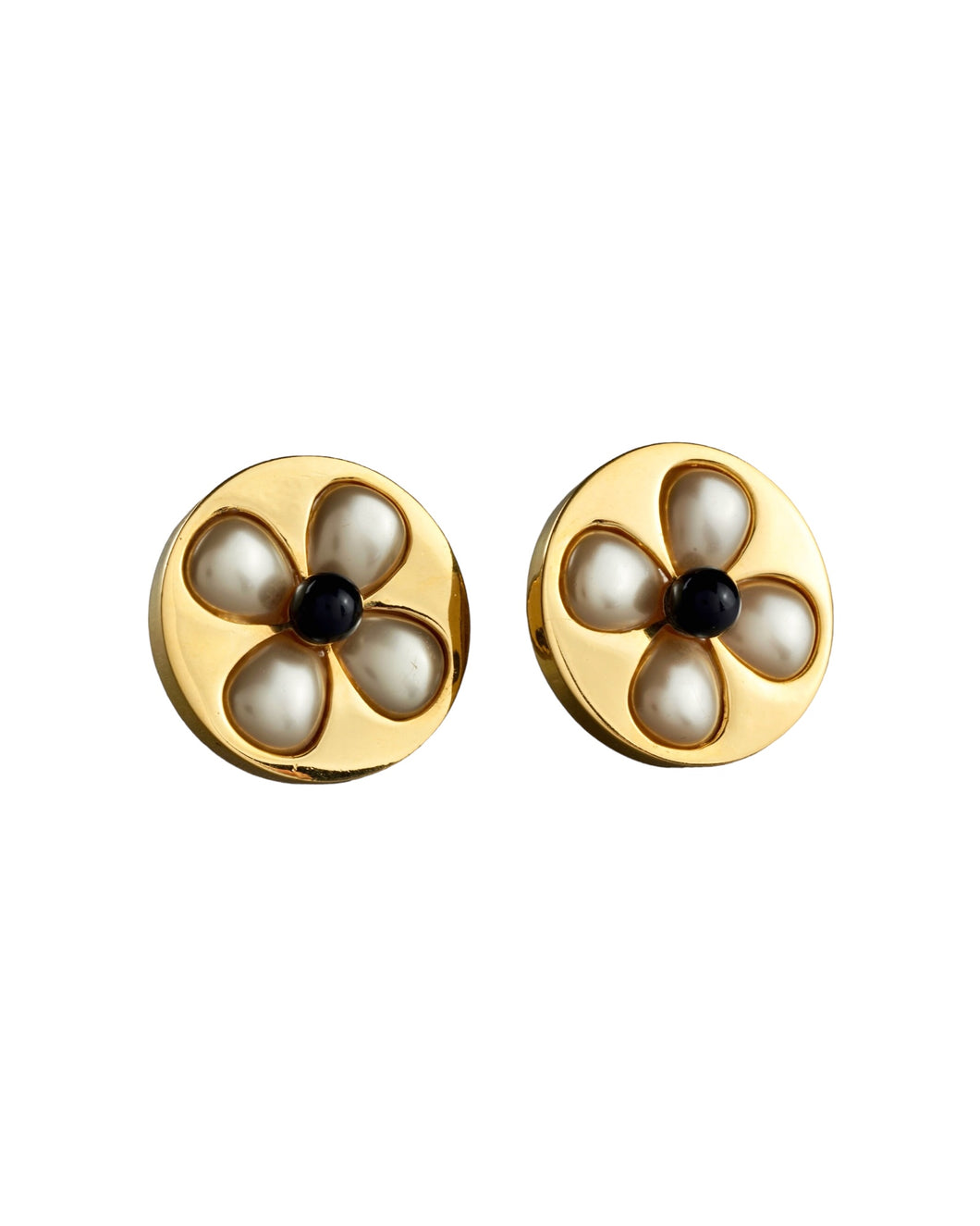 CHANEL pearl gripoix flower disc earrings